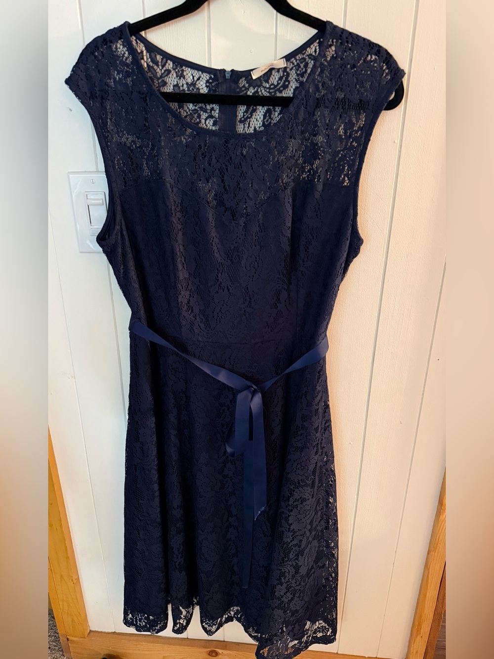 maitai Navy Lace Midi Dress with Satin Tie Belt